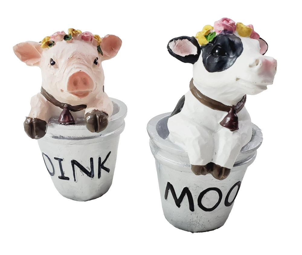 Shelf Sitter Cow & Pig Figurines Farmhouse Decor Set of 2 Country Animal Figures